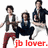 Three pixelated figures in dynamic poses with red text reading 'jb lover.' at the bottom.