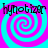 Four identical display a cyan and magenta spiral pattern with the word 'hypnotizer' in black pixelated text above each spiral
