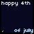 Animated sequence showing fireworks expanding from a central point with text 'happy 4th' and 'of july' on dark background.