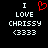 Pixelated text and symbols on black background with red heart symbol above 'LOVE' in left view, identical layout without heart in right view.