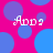 A static image with a bright pink background featuring overlapping blue and purple circles, each containing the text "App?" in white pixelated font.