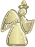 Golden angel icon with hat, wings, and flowing robe; three variations show different sparkles on body and wings against gray background.
