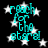 Black background with white stars and cyan text reading 'reach for the stars' in a pixelated font.