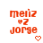 Red pixelated text 'meirz', 'z', 'Jorge' with a heart symbol, and a small heart icon below, displayed on a white background.