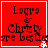Red square icon with black text "Laura & Christy are besties" and a white pixelated flower at bottom right, showing animation where the flower changes from four petals to three.