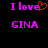Pixelated text "I love" with a red heart symbol replacing the 'e' in 'love', and "GINA" below, displayed in two side-by-side on a black background