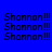 Blue background with repeated 'Shannon!!!' text in black, green rectangular blocks highlighting different text positions across the frame.