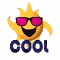 Animated contact sheet of a yellow sun-shaped character wearing pink sunglasses with the word "COOL" below it, displayed in 10 frames across a 4x3 grid layout.