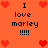 Pixelated orange background with red heart icons and black text reading "I love marley !!!!" arranged in a pattern