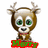A cartoon reindeer with green eyes and brown antlers appears in multiple states with 'Merry Christmas' text below it.