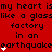 Red background with black text repeating 'my heart is my heart is like a glasslike a glass factory in an earthquake' and white star-like symbols scattered throughout.