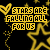 Yellow text and star shapes on a black background with repeated heart symbols, displayed in a