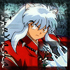 Pixelated anime character with silver hair and cat ears in red traditional clothing, holding a sword-like object against a dark background.