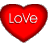 A split-frame contact sheet showing two distinct animated frames of a buddy icon: left frame features a red heart with 'Love' text on gray background, right frame shows green 'Original Icons .com' text on dark green background.