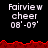 Pixelated text 'Fairview cheer 08'-09' appears in white on black background with red jagged border, repeated across multiple