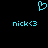 Pixelated cyan heart symbol above two identical lines of cyan text reading 'nick<3' on a black background.