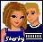 Pixelated static image of two cartoon-style female characters in a close pose, one with brown hair and blue top labeled 'Storky', the other with blonde hair and dark top with white stripes.