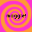 Four identical spiral patterns in orange and pink with the text 'maggie!' displayed on each, arranged in a