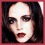 five pixelated showing close-ups of a person's face with dark hair, heavy eye makeup, and red lips; one displays the word 'Faith' in stylized red text on black
