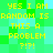 Pixelated text repeats across a green and cyan background with yellow lettering