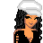 Pixel art character with long black hair, white beanie, black jacket, white shorts, and black boots holding a microphone, with text "Sweet Little Asian" below.