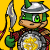 Animated contact sheet of a green cartoon character in silver armor holding a sword, with yellow background and visible sparkles on some frames.
