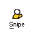 Animated sequence of a yellow figure with white head holding a red object, transitioning from aiming to firing with visible muzzle flash and bullet effects.