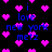 Pixelated animation with pink hearts and blue text on black background, repeating 'i love new york metz' in scattered arrangement.