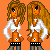 Pixel art of two identical female figures with long brown hair, white shirts, and black belts against an orange background with 'Best Friends' text.