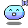 Two pixelated blue-purple gradient spheres with closed eyes and open mouths, each casting a gray shadow on a light gray background.