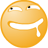 Two identical yellow circular faces with winking eyes and a wide grin, each with a single white drool drip from the mouth, side-by-side on a gray background.