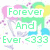 Pixelated green text reads 'Forever And Ever. <333' over a white background with pastel pink, purple, and blue splatter effects.