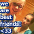 Pixelated image with blue text reading 'we are best friends!' and a heart symbol, featuring two smiling figures against an orange background.