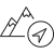 Pixelated grayscale icon showing a stylized mountain with a triangular peak, a horizontal line base, and a circular compass with a directional arrow inside.