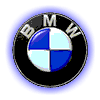 Six circular BMW logos arranged in two , with one vertical side view, displaying color variations and rotation effects