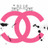 A static pixelated icon features a large pink double-C symbol with white negative space, surrounded by scattered black and gray pixels on a white background.