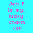 Pixelated text on cyan background with yellow highlight bars, displaying 'Jen F. is my.. lucky charm <3!!' in pink and white.