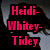 Pixelated text displays 'Heidi-Whitey-Tidey' in red and 'Pioneer 08-09 Gymnastics' in white over a dark background with light gray shapes.