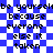 Blue and white checkered background with black pixelated text repeating 'be yourself because everyone else it taken' in two