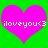 Two identical pink hearts on green background with white text 'iloveyou<3' inside each heart.