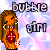 Pixel art animation of a cartoon girl blowing bubbles with text "bubble" and "girl" on a pink-and-blue bubble background.