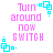 Pixelated text and cyan geometric shapes on white background, with visible animation changes between frames.