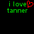 Green pixelated text 'i love tanner' with a red heart symbol replacing the letter 'o' in 'love', displayed on black background.