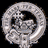 A circular pixelated icon with a grayscale color scheme featuring a stylized, abstract design resembling a swirling pattern or a simplified face with a prominent curved shape.