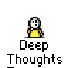 A 4x3 contact sheet of a pixel art animated icon showing a yellow stick figure with white head and limbs, displaying sequential text bubbles over multiple frames.