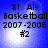 Blue background with white light burst, displaying 'st. Als Basketball 2007-2008 #2' text in black pixelated font across four identical