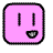 A static contact sheet of eight identical pink square icons with rounded corners, each featuring two vertical black lines for eyes and a small curved mouth shape in the lower right corner.