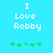 Pixelated text 'I Love Robby' on cyan background with green plus symbols below, two variations of symbol animation.