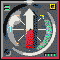 Animated circular icon with red and white elements rotating around a central axis, surrounded by green and blue accents on a dark background.