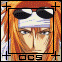 25 pixelated anime-style character portraits with orange hair, white headband, and black sunglasses in top ; expressions shift from stern to smiling